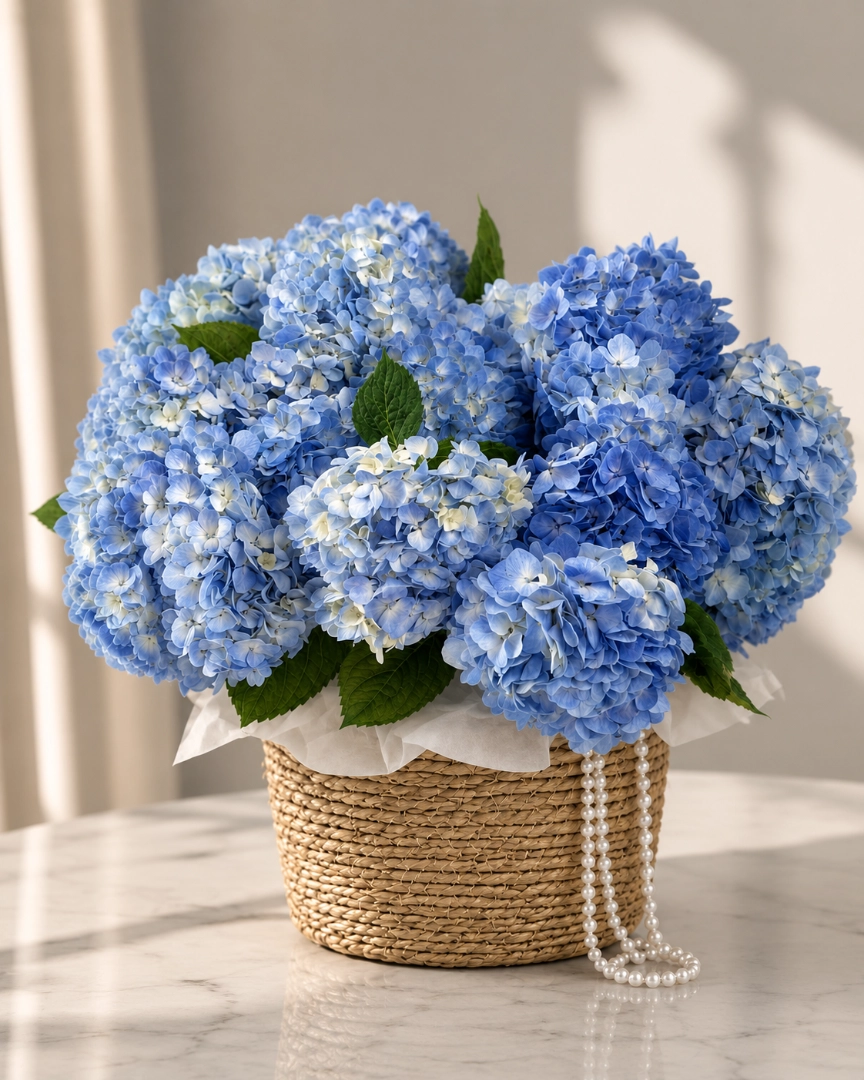 Blue hydrangea mono bouquet