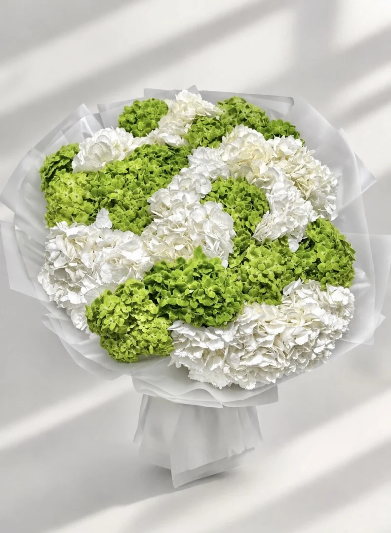 Green & white hydrangea bouquet