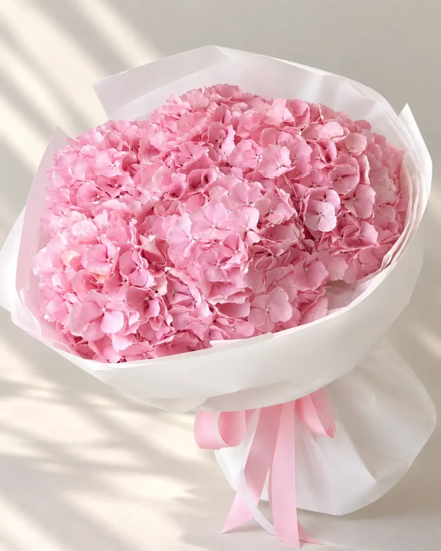 Pink hydrangea mono bouquet